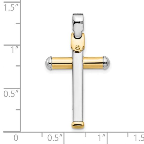 14k Two Tone Gold, Polished Tube Cross Pendant, 18 x 32mm - Picture 4 of 5